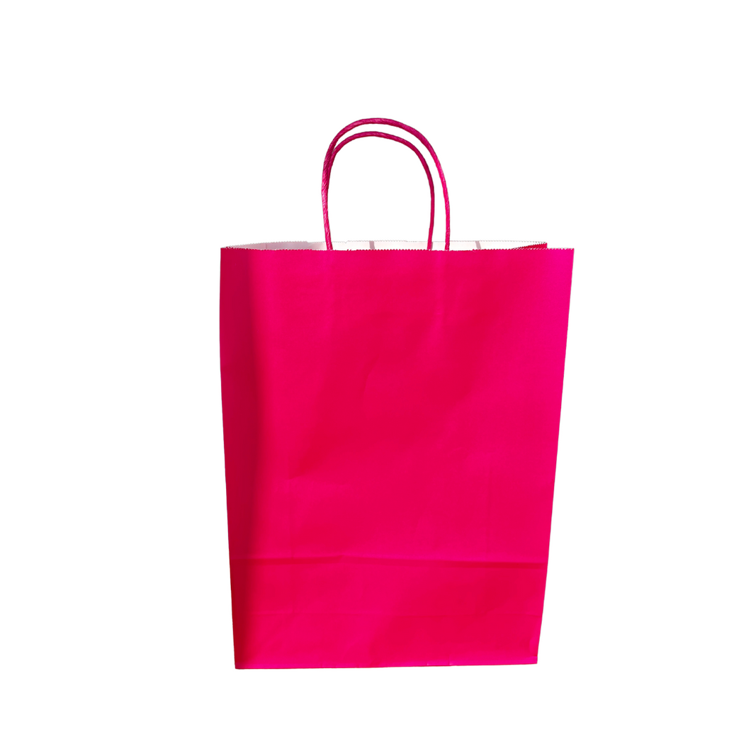 100 Bolsas Kraft Grande Alta FUCSIA, ROJA O AZUL 30x12x41