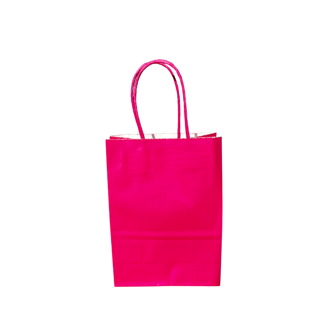 100 Bolsas Kraft Mini FUCSIA, ROJA O AZUL 14x8x20