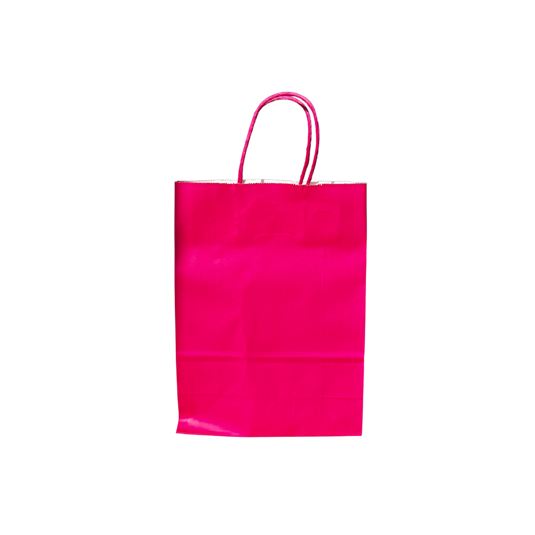 100 Bolsas Kraft Mediana FUCSIA, ROJA O AZUL 22x10x30