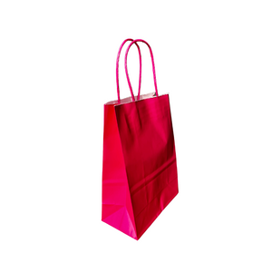 100 Bolsas Kraft Mini FUCSIA, ROJA O AZUL 14x8x20