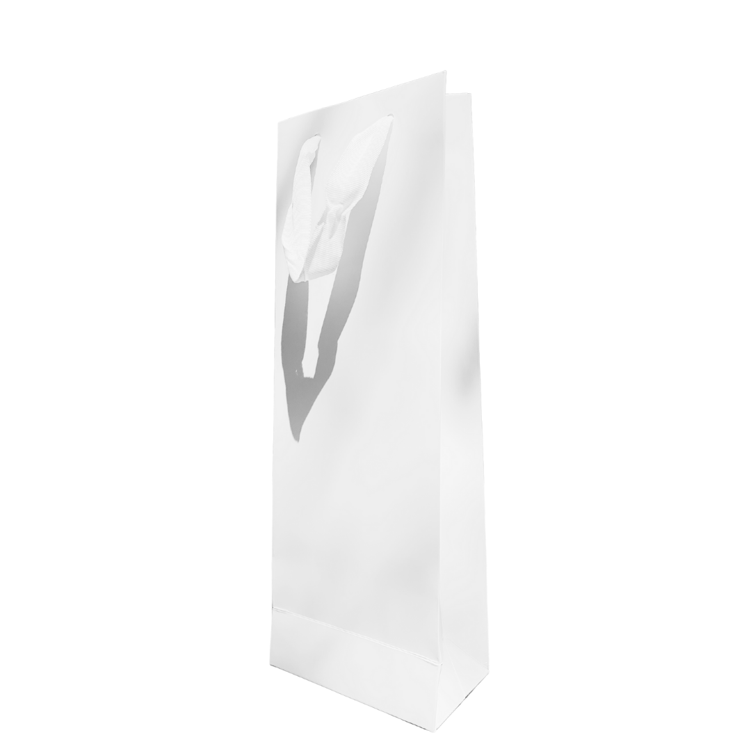 100 Bolsas Couché 14x40x8 cm Blanca o Negra tipo Botella